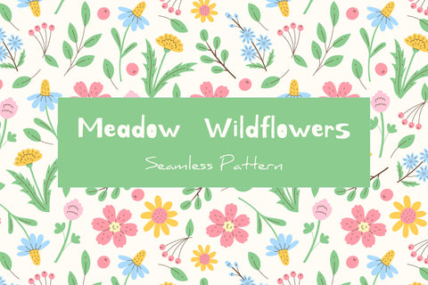Meadow Wildflowers Seamless Pattern JPG PNG EPS Digital Pattern Rin Green 