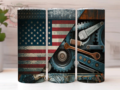 Mechanic Flag Tumbler Wrap, American Flag Design, 20oz Sublimation Template, Skinny Tumbler Wrap, Digital Download, Patriotic Gift Idea, Sublimation Art Sublimation Lara' s Designs 