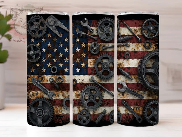 Mechanic Flag Tumbler Wrap, American Flag Design, 20oz Sublimation Template, Skinny Tumbler Wrap, Digital Download, Patriotic Gift Idea, Sublimation Art Sublimation Lara' s Designs 