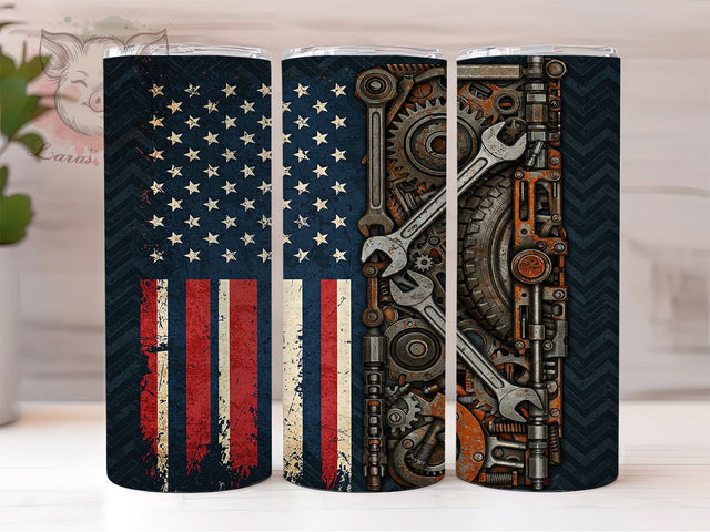 Mechanic Flag Tumbler Wrap, American Flag Design, 20oz Sublimation Template, Skinny Tumbler Wrap, Digital Download, Patriotic Gift Idea, Sublimation Art Sublimation Lara' s Designs 