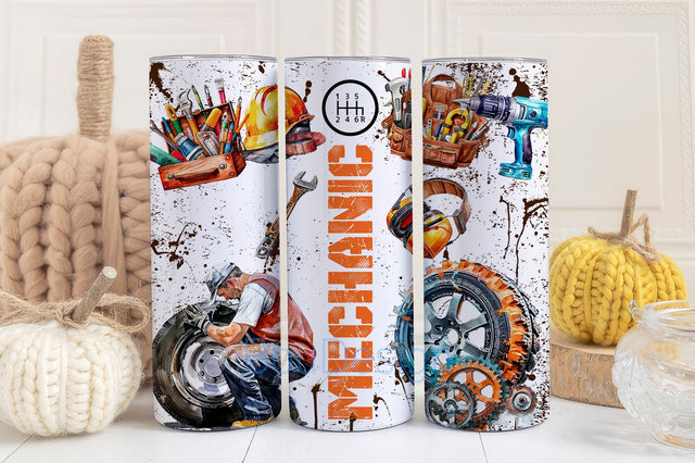 Mechanic Tumbler Wrap 20 Oz Skinny Sublimation Tumbler PNG, Car Truck Tumbler PNG Design Digital Download for Straight Tapered Tumbler Sublimation BouDesign 
