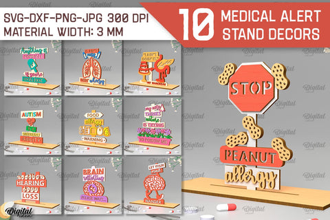 Medical Alert Stands Laser Cut Bundle. Medical Decor SVG SVG Evgenyia Guschina 