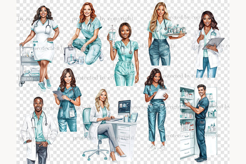 Medical Clipart Set | Nurse & Doctor PNG Illustrations SVG GlamArtZhanna 