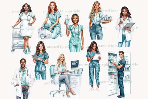 Medical Clipart Set | Nurse & Doctor PNG Illustrations SVG GlamArtZhanna 