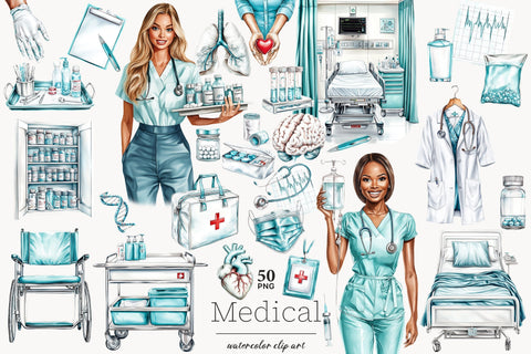 Medical Clipart Set | Nurse & Doctor PNG Illustrations SVG GlamArtZhanna 