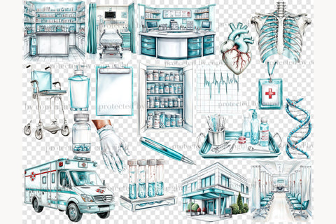 Medical Clipart Set | Nurse & Doctor PNG Illustrations SVG GlamArtZhanna 