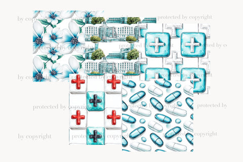 Hospital Screen Pattern Medical Digital Paper Set | Healthcare Patterns & Hospital - So Fontsy