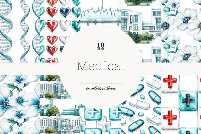 Hospital Pattern Design Medical Digital Paper Set | Healthcare Patterns & Hospital - So Fontsy