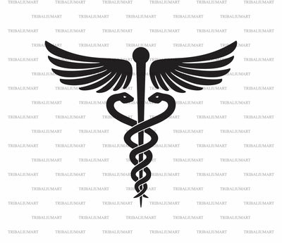 Medical Symbol - Caduceus Snake with Stick and Wings. Rod of Asclepius. Emblem for Drugstore. Pharmacy Icon. SVG TribaliumArtSF 