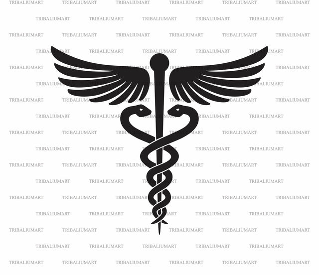 Medical Symbol - Caduceus Snake with Stick and Wings. Rod of Asclepius. Emblem for Drugstore. Pharmacy Icon. SVG TribaliumArtSF 