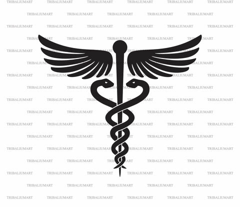 Medical Symbol - Caduceus Snake with Stick and Wings. Rod of Asclepius. Emblem for Drugstore. Pharmacy Icon. SVG TribaliumArtSF 