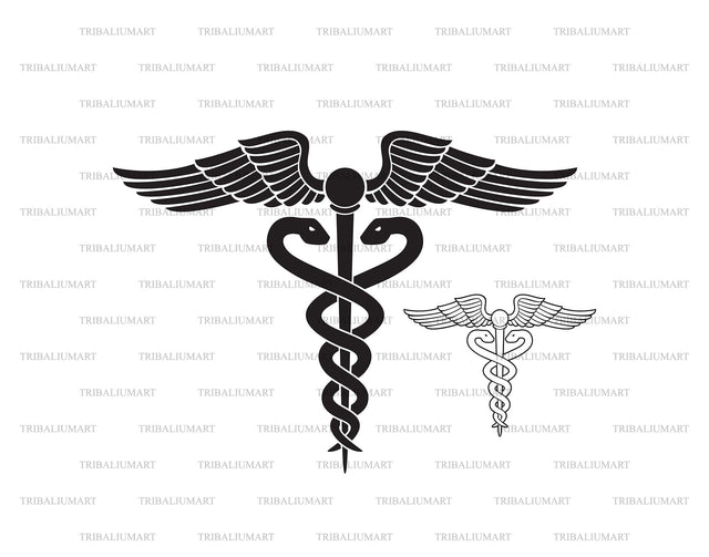 Medical Symbol - Caduceus Snake with Stick and Wings. Rod of Asclepius. Emblem for Drugstore. Pharmacy Icon. SVG TribaliumArtSF 