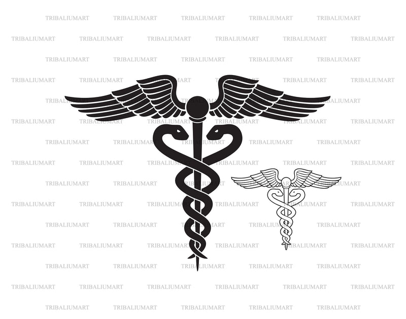 Medical Symbol - Caduceus Snake with Stick and Wings. Rod of Asclepius. Emblem for Drugstore. Pharmacy Icon. SVG TribaliumArtSF 