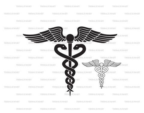 Medical Symbol - Caduceus Snake with Stick and Wings. Rod of Asclepius. Emblem for Drugstore. Pharmacy Icon. SVG TribaliumArtSF 