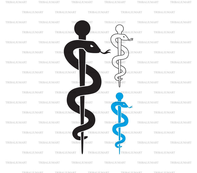Medical symbol caduceus snake with stick (emblem for drugstore, rod of Asclepius) SVG TribaliumArtSF 