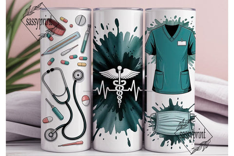 Medical Teal Watercolor 20oz Tumbler Sublimation sassyprint 