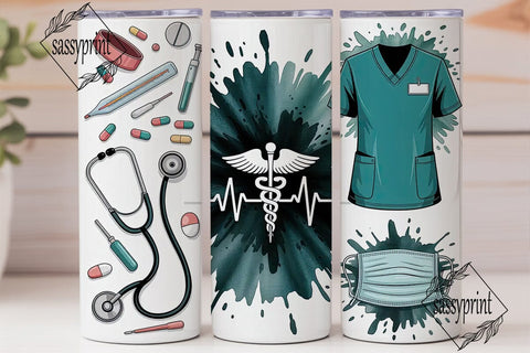 Medical Teal Watercolor 20oz Tumbler Sublimation sassyprint 