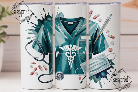 Medical Teal Watercolor 20oz Tumbler Sublimation sassyprint 