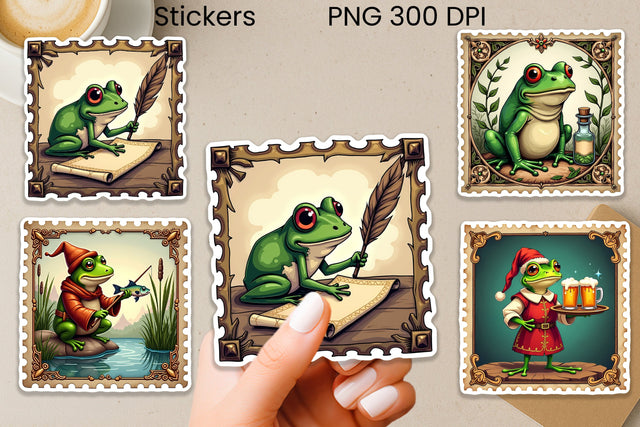 Medieval Frog Sticker | Vintage Faux Stamp Fantasy Sticker Sublimation Svetana Studio 