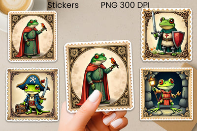 Medieval Frog Sticker | Vintage Faux Stamp Fantasy Sticker Sublimation Svetana Studio 