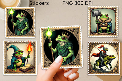 Medieval Frog Sticker | Vintage Faux Stamp Fantasy Sticker Sublimation Svetana Studio 