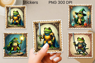 Medieval Frog Sticker | Vintage Faux Stamp Fantasy Sticker Sublimation Svetana Studio 