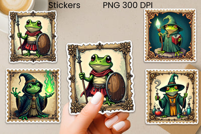 Medieval Frog Sticker | Vintage Faux Stamp Fantasy Sticker Sublimation Svetana Studio 
