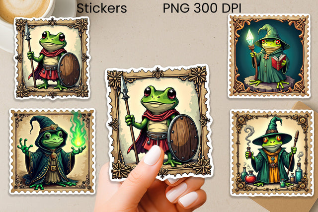 Medieval Frog Sticker | Vintage Faux Stamp Fantasy Sticker Sublimation Svetana Studio 