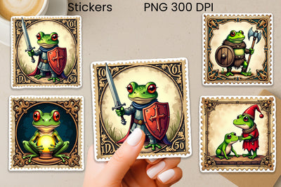 Medieval Frog Sticker | Vintage Faux Stamp Fantasy Sticker Sublimation Svetana Studio 