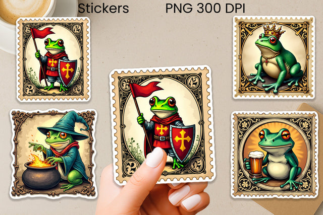 Medieval Frog Sticker | Vintage Faux Stamp Fantasy Sticker Sublimation Svetana Studio 