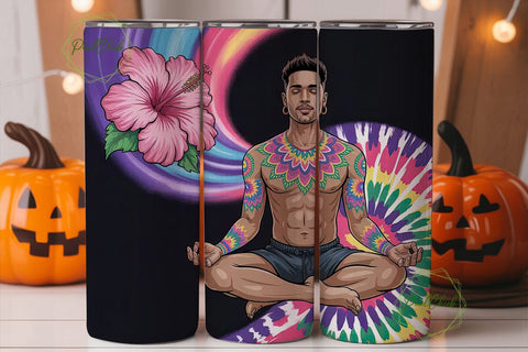 Meditating Man Tie-Dye 20oz Tumbler Wrap Sublimation PixelChick 