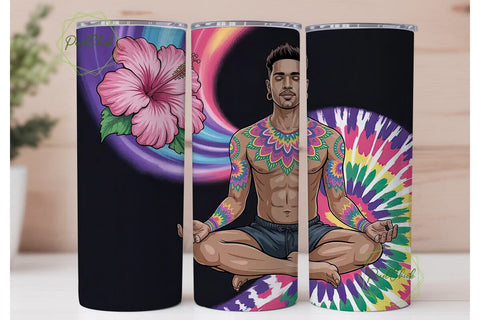 Meditating Man Tie-Dye 20oz Tumbler Wrap Sublimation PixelChick 