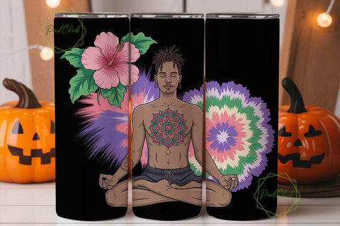 Meditating Man Tie-Dye 20oz Tumbler Wrap Sublimation PixelChick 