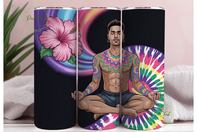 Meditating Man Tie-Dye 20oz Tumbler Wrap Sublimation PixelChick 