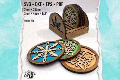 Mediterranean Coasters with Holder SVG files for laser cutting SVG Angel on Empire 
