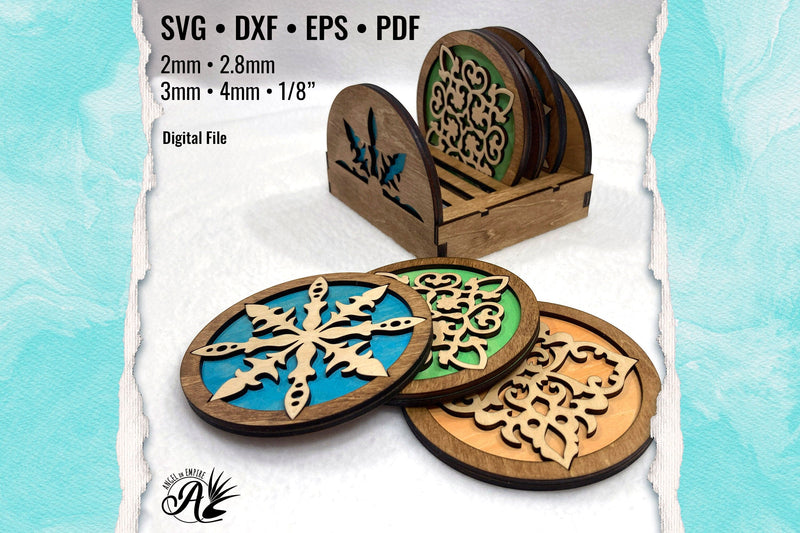 Mediterranean Coasters with Holder SVG files for laser cutting SVG Angel on Empire 