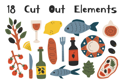 Mediterranean Food Cut Out PNG Clipart Sublimation Rin Green 