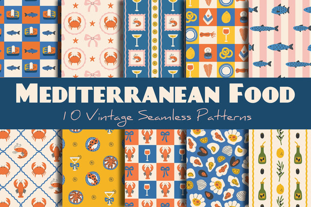 Mediterranean Food Vintage Seamless Patterns & Digital Papers Digital Pattern Rin Green 
