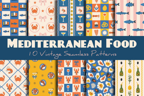 Mediterranean Food Vintage Seamless Patterns & Digital Papers Digital Pattern Rin Green 