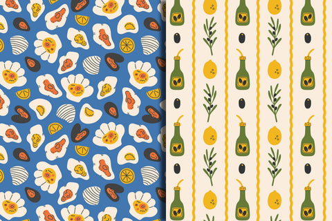 Mediterranean Food Vintage Seamless Patterns & Digital Papers Digital Pattern Rin Green 