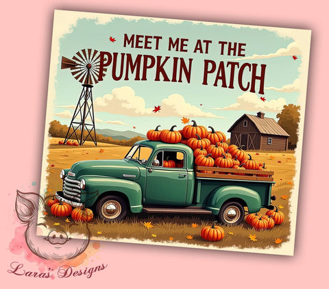 Meet Me at the Pumpkin Patch 20 oz Skinny Tumbler Sublimation Design, Straight & Tapered Tumbler Png, Vintage Old Truck Fall Tumbler Png, Digital Download PNG Sublimation Lara' s Designs 
