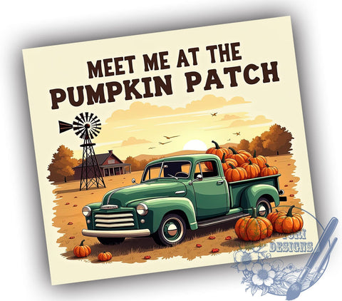 Meet Me at the Pumpkin Patch 20oz Skinny Tumbler PNG, Vintage Old Truck Fall Tumbler Sublimation Wrap, Straight & Tapered Tumbler Wrap, Instant Digital Download Sublimation ToriDesigns 