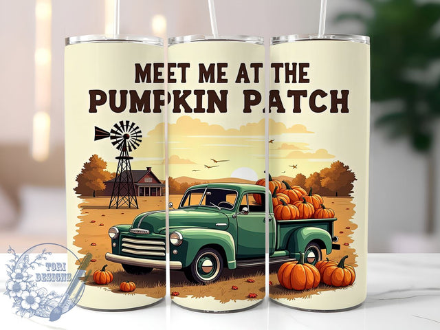 Meet Me at the Pumpkin Patch 20oz Skinny Tumbler PNG, Vintage Old Truck Fall Tumbler Sublimation Wrap, Straight & Tapered Tumbler Wrap, Instant Digital Download Sublimation ToriDesigns 