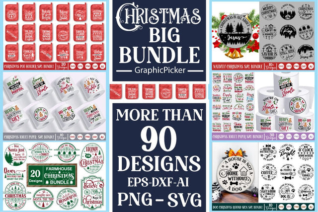 Mega Christmas Farmhouse Bundle, Christmas Big Bundle, SVGs, Food & Drink, Print & Cut, Quotes and Sayings SVG DesignPlante 503 