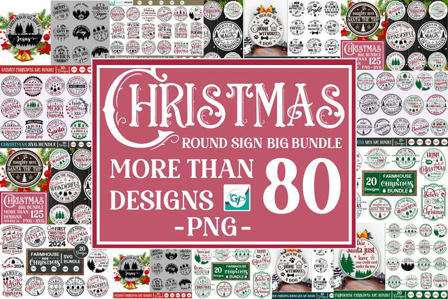 Mega Christmas Round Sign SVG Bundle, Christmas Big Bundle, SVGs, Food & Drink, Print & Cut, Quotes and Sayings SVG DesignPlante 503 
