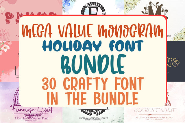 Mega Value Monogram + Holiday Font Bundle Font Dm Letter Studio 