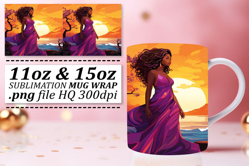 Melanin Afro Woman Mug Wrap Sunset Sublimation afrosvg 
