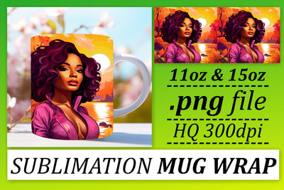 Melanin Mug Wrap Sunset 11oz 15oz Sublimation afrosvg 