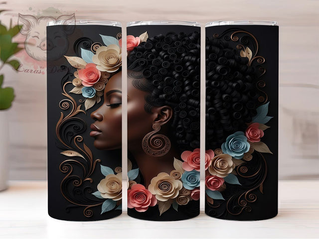 Melanin Queen Empowerment Tumbler, 3D Black Woman, Empowerment Wrap, Sublimation Art, 20oz Tumbler, Afrocentric Style, Bold Design Sublimation Lara' s Designs 