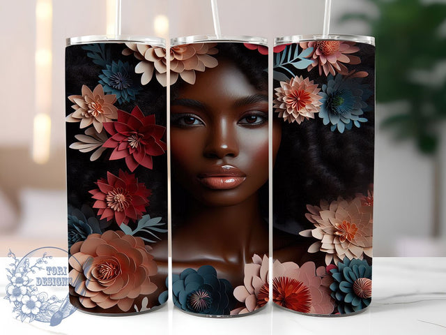 Melanin Queen Floral Tumbler Wrap, 3D Black Woman Wrap, 20oz Tumbler Sublimation, Floral Afro Diva Design, Empowered Beauty Sublimation, Ethnic Flower Tumbler, Radiant Melanin Wrap Sublimation ToriDesigns 